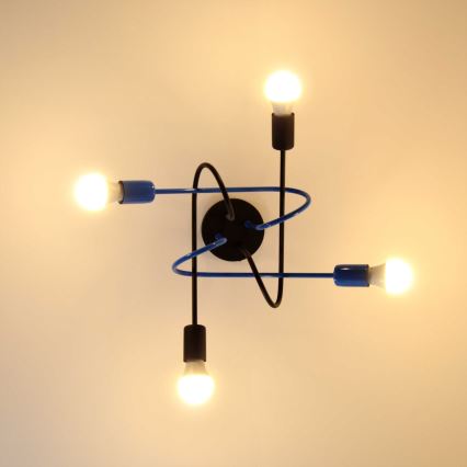 Bevestigde hanglamp OXFORD 4xE27/15W/230V zwart/blauw