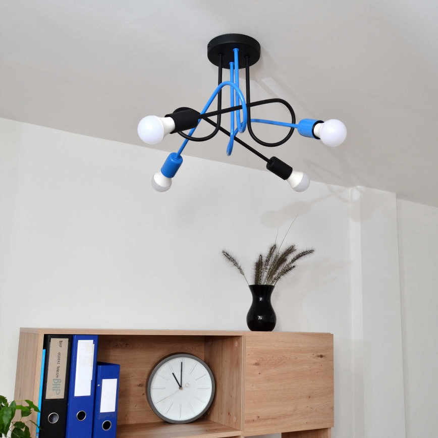 Bevestigde hanglamp OXFORD 4xE27/15W/230V zwart/blauw