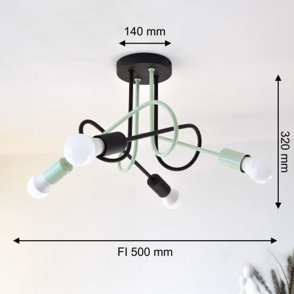 Bevestigde hanglamp OXFORD 4xE27/15W/230V zwart/groen