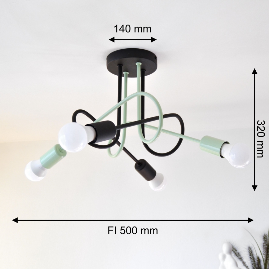 Bevestigde hanglamp OXFORD 4xE27/15W/230V zwart/groen