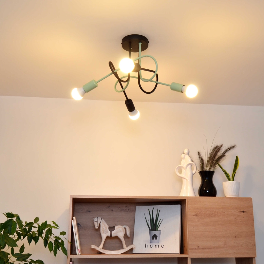 Bevestigde hanglamp OXFORD 4xE27/15W/230V zwart/groen