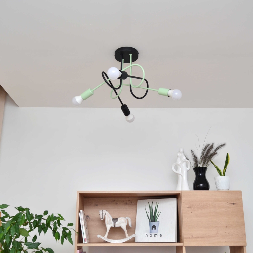 Bevestigde hanglamp OXFORD 4xE27/15W/230V zwart/groen