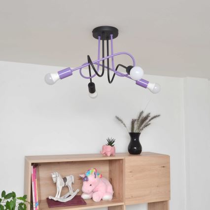 Bevestigde hanglamp OXFORD 4xE27/15W/230V zwart/paars