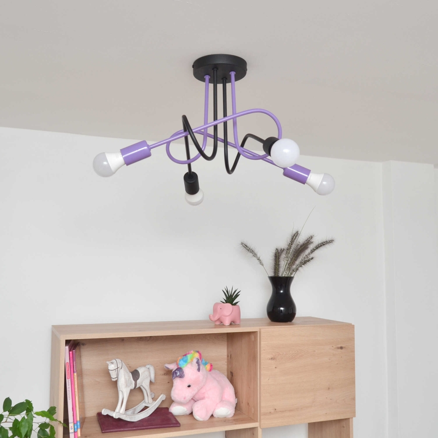 Bevestigde hanglamp OXFORD 4xE27/15W/230V zwart/paars