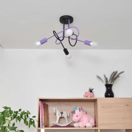 Bevestigde hanglamp OXFORD 4xE27/15W/230V zwart/paars