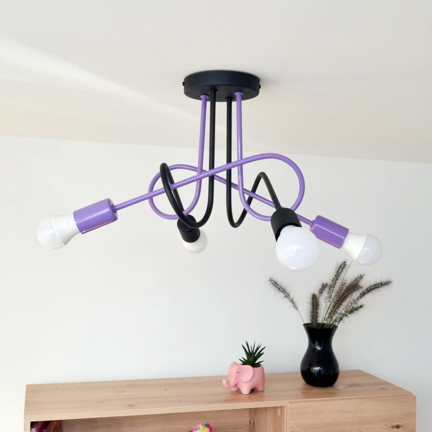 Bevestigde hanglamp OXFORD 4xE27/15W/230V zwart/paars