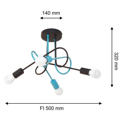 Bevestigde hanglamp OXFORD 4xE27/15W/230V zwart/turquoise