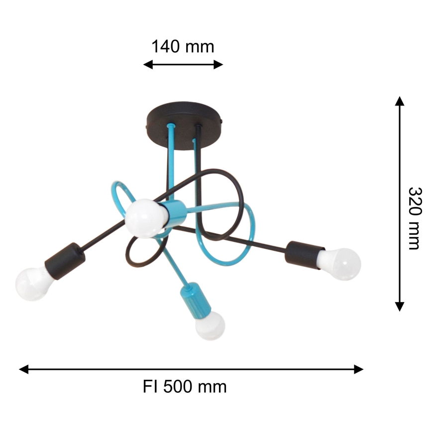 Bevestigde hanglamp OXFORD 4xE27/15W/230V zwart/turquoise
