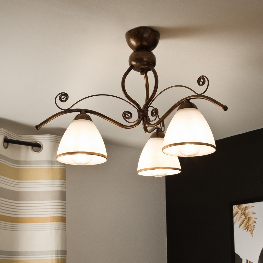 Bevestigde hanglamp RETRO 3xE27/60W/230V brons patina
