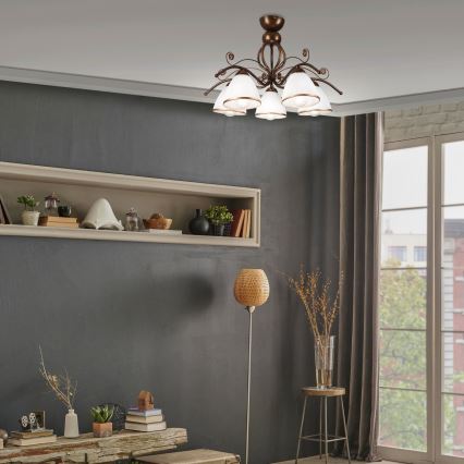 Bevestigde hanglamp RETRO 5xE27/60W/230V brons patina