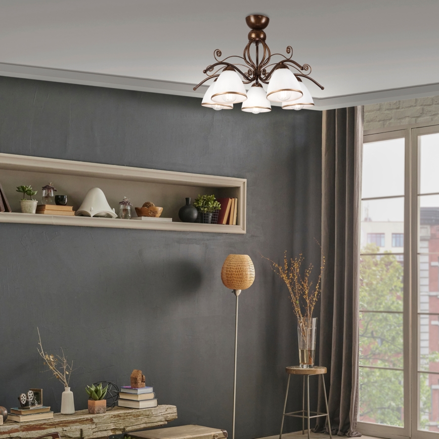 Bevestigde hanglamp RETRO 5xE27/60W/230V brons patina