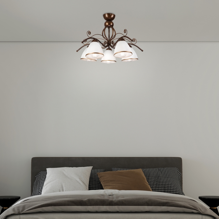 Bevestigde hanglamp RETRO 5xE27/60W/230V brons patina