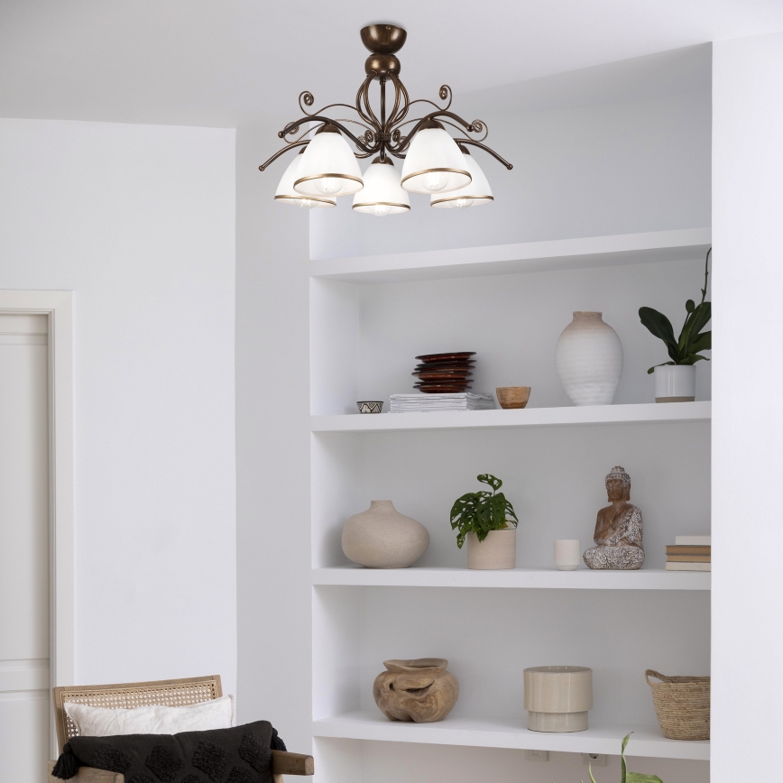 Bevestigde hanglamp RETRO 5xE27/60W/230V brons patina