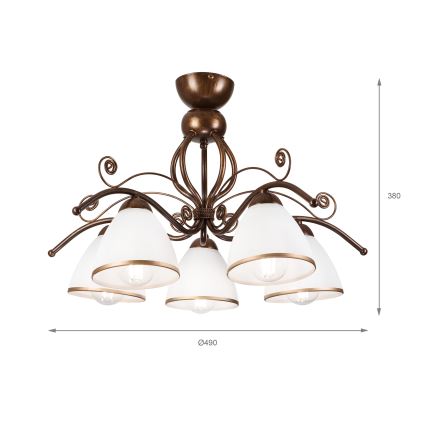 Bevestigde hanglamp RETRO 5xE27/60W/230V brons patina
