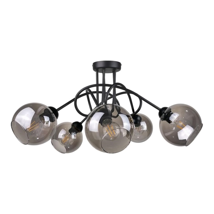 Bevestigde hanglamp RIN 5xE27/60W/230V zwart/gerookt