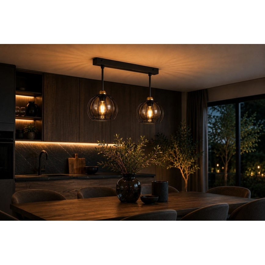 Bevestigde hanglamp SOLO BLACK 2xE27/60W/230V zwart/goud