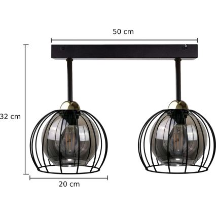 Bevestigde hanglamp SOLO BLACK 2xE27/60W/230V zwart/goud