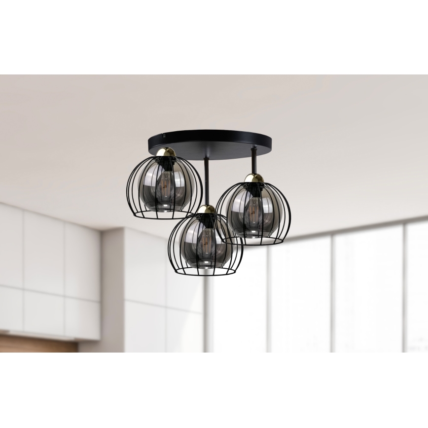 Bevestigde hanglamp SOLO BLACK 3xE27/60W/230V diameter 30 cm zwart/goud