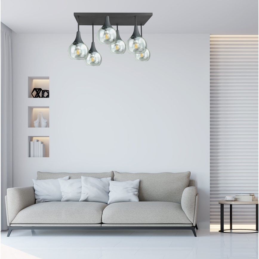 Bevestigde hanglamp SOMA 6xE27/60W/230V zwart/doorzichtig