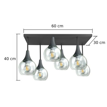 Bevestigde hanglamp SOMA 6xE27/60W/230V zwart/doorzichtig