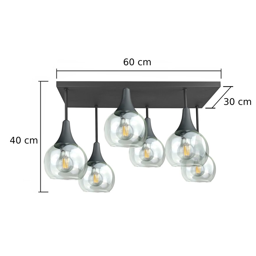 Bevestigde hanglamp SOMA 6xE27/60W/230V zwart/doorzichtig