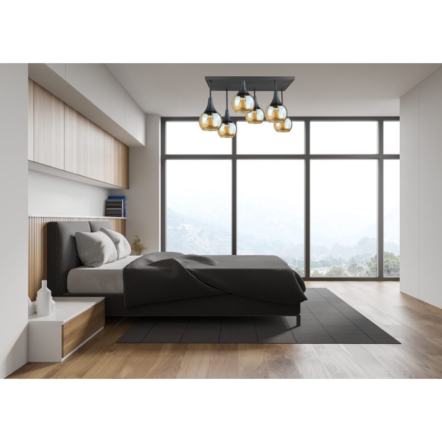 Bevestigde hanglamp SOMA 6xE27/60W/230V zwart/gerookt beige