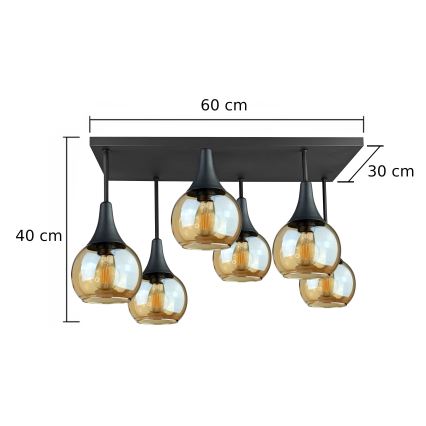 Bevestigde hanglamp SOMA 6xE27/60W/230V zwart/gerookt beige