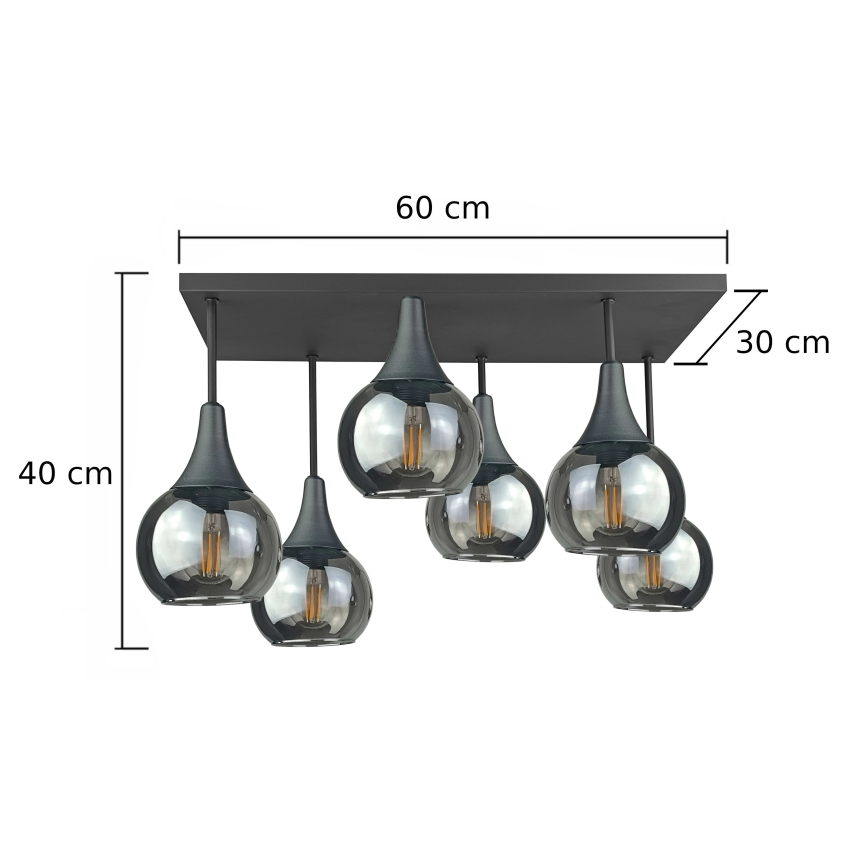 Bevestigde hanglamp SOMA 6xE27/60W/230V zwart/gerookt zwart