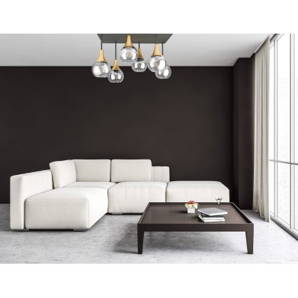 Bevestigde hanglamp SOMA 6xE27/60W/230V zwart/goud/doorzichtig