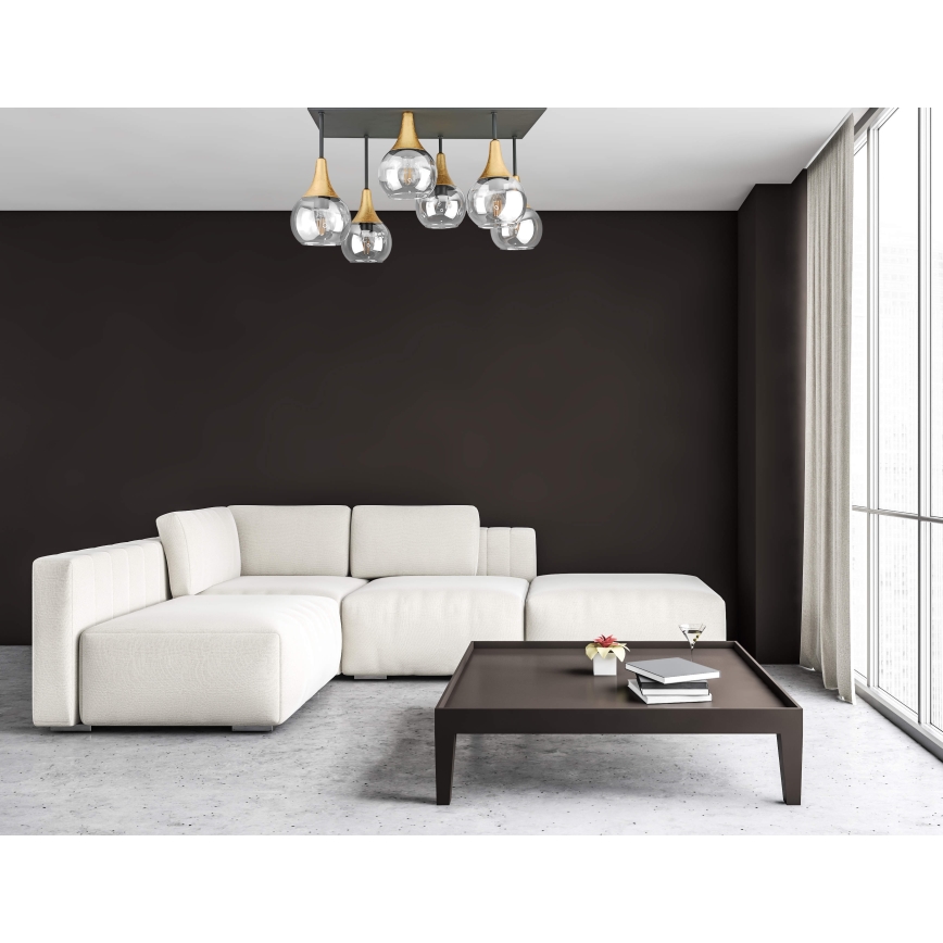 Bevestigde hanglamp SOMA 6xE27/60W/230V zwart/goud/doorzichtig