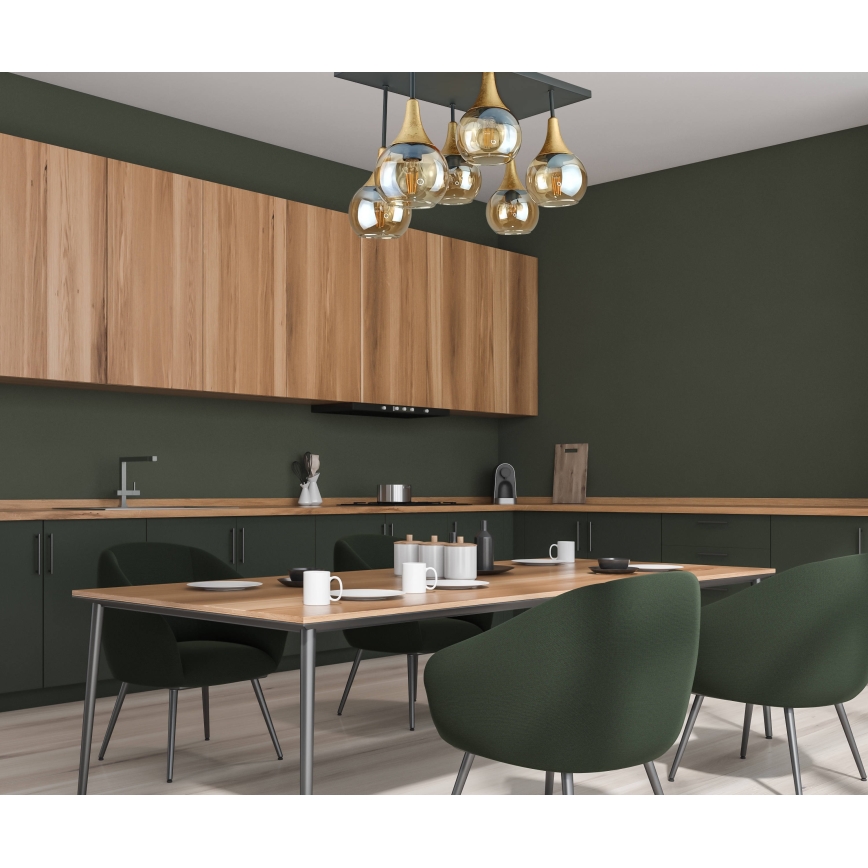 Bevestigde hanglamp SOMA 6xE27/60W/230V zwart/goud/gerookt beige