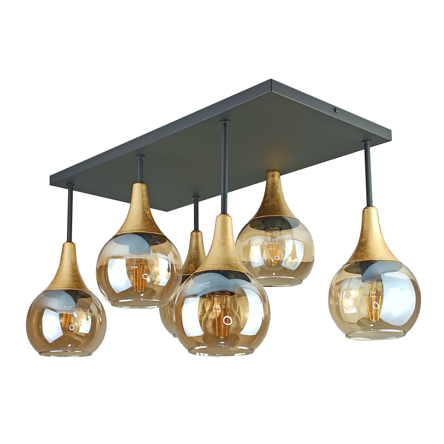 Bevestigde hanglamp SOMA 6xE27/60W/230V zwart/goud/gerookt beige