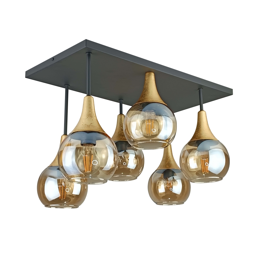 Bevestigde hanglamp SOMA 6xE27/60W/230V zwart/goud/gerookt beige