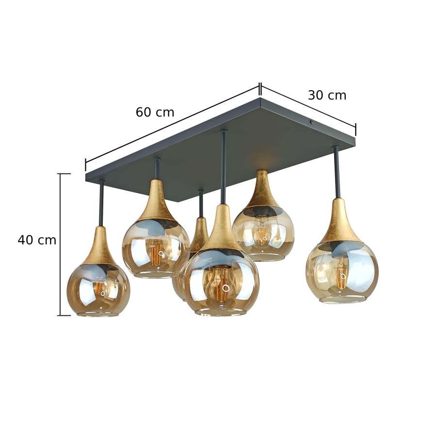 Bevestigde hanglamp SOMA 6xE27/60W/230V zwart/goud/gerookt beige