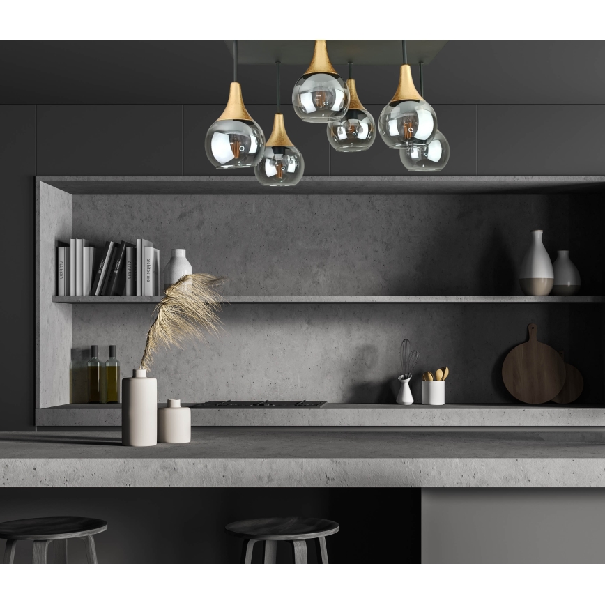 Bevestigde hanglamp SOMA 6xE27/60W/230V zwart/goud/gerookt zwart
