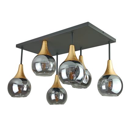 Bevestigde hanglamp SOMA 6xE27/60W/230V zwart/goud/gerookt zwart