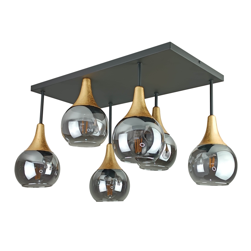Bevestigde hanglamp SOMA 6xE27/60W/230V zwart/goud/gerookt zwart