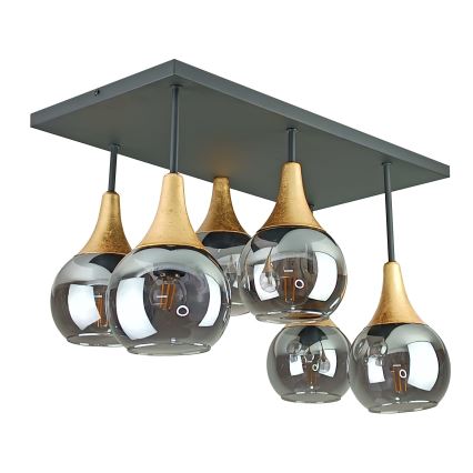 Bevestigde hanglamp SOMA 6xE27/60W/230V zwart/goud/gerookt zwart