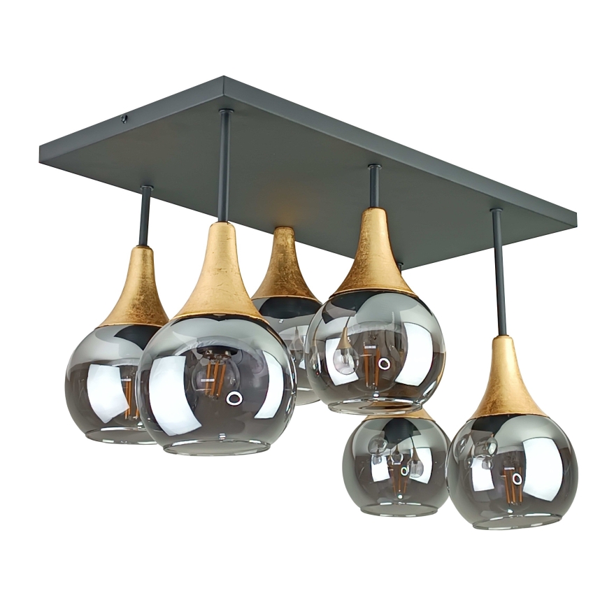 Bevestigde hanglamp SOMA 6xE27/60W/230V zwart/goud/gerookt zwart