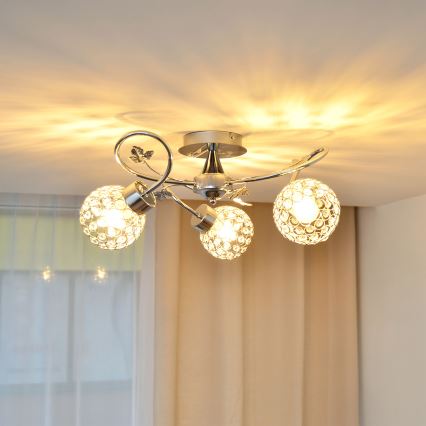 Bevestigde hanglamp SOPHIA 3xE27/15W/230V glanzend chroom/doorzichtig