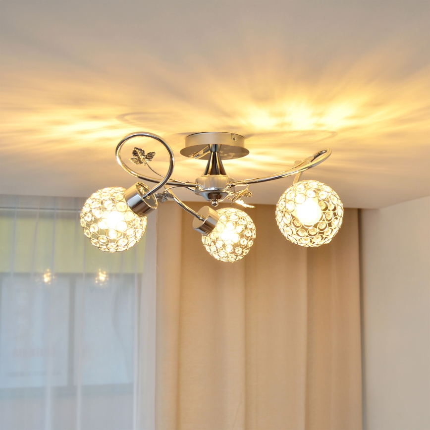 Bevestigde hanglamp SOPHIA 3xE27/15W/230V glanzend chroom/doorzichtig