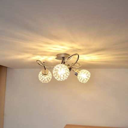 Bevestigde hanglamp SOPHIA 3xE27/15W/230V glanzend chroom/doorzichtig