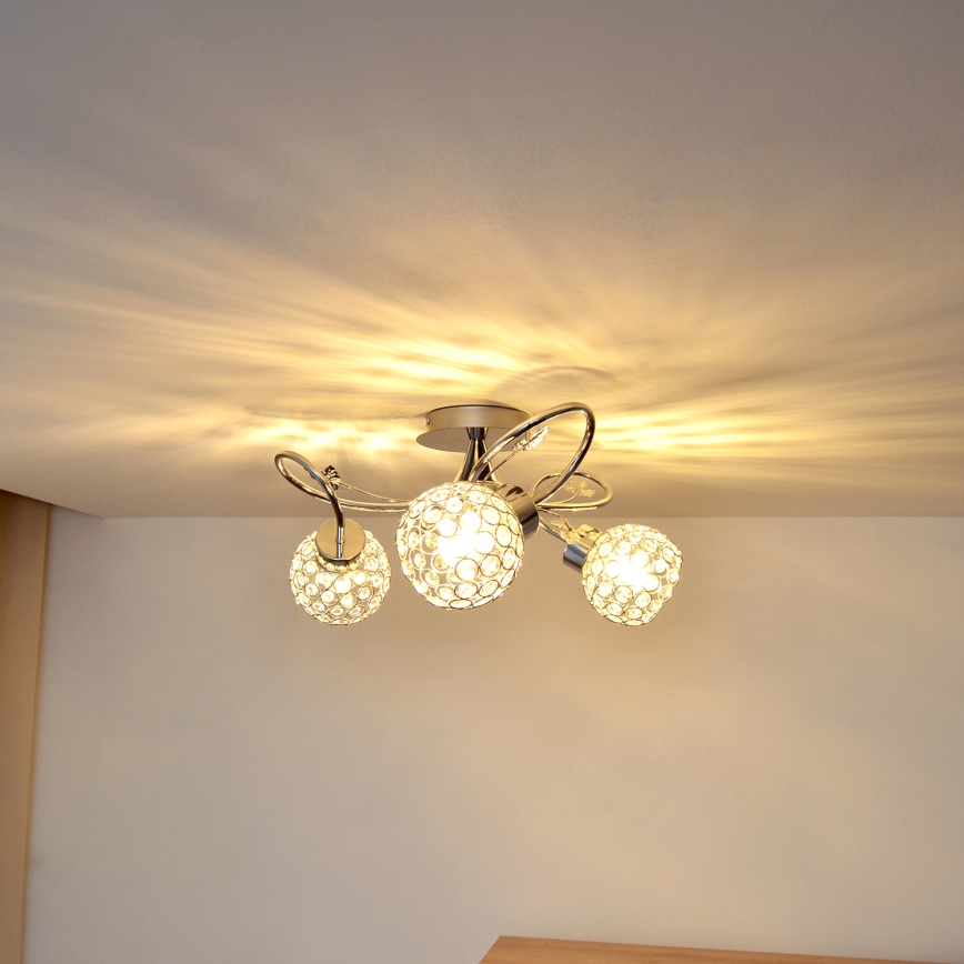 Bevestigde hanglamp SOPHIA 3xE27/15W/230V glanzend chroom/doorzichtig