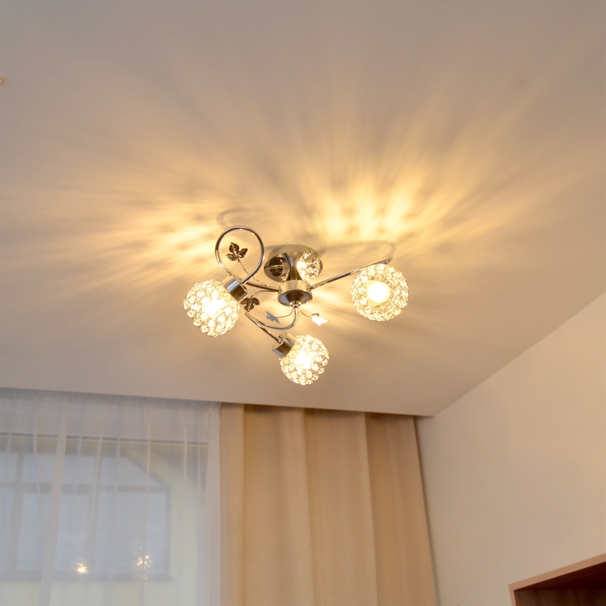 Bevestigde hanglamp SOPHIA 3xE27/15W/230V glanzend chroom/doorzichtig