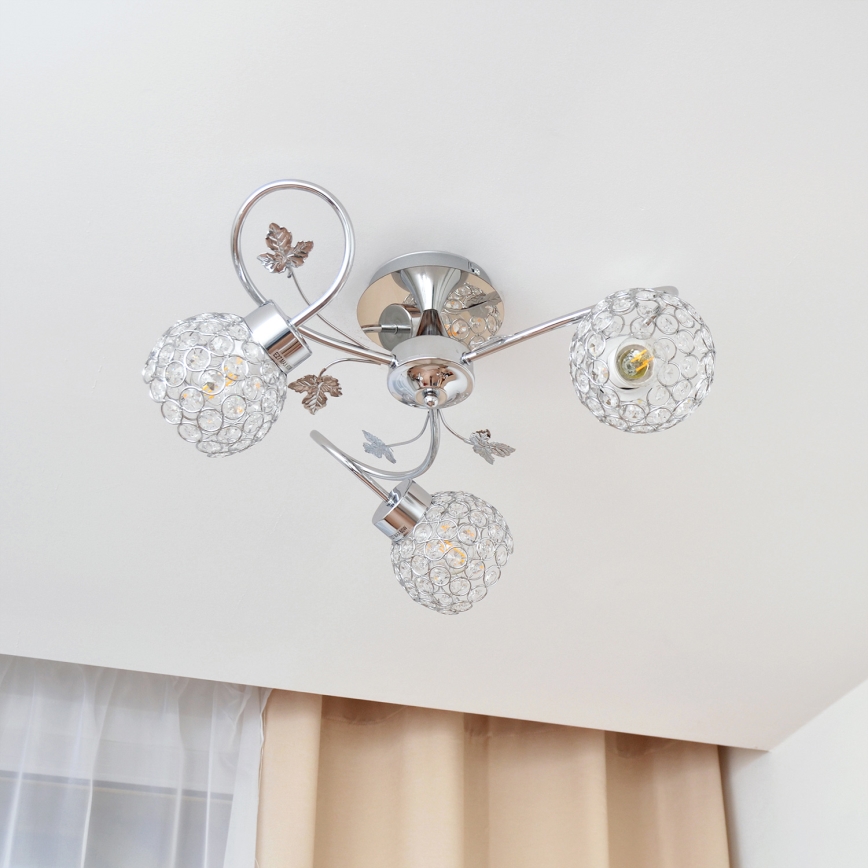 Bevestigde hanglamp SOPHIA 3xE27/15W/230V glanzend chroom/doorzichtig