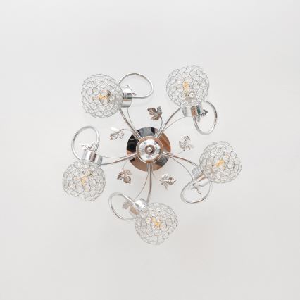 Bevestigde hanglamp SOPHIA 5xE27/15W/230V glanzend chroom/doorzichtig