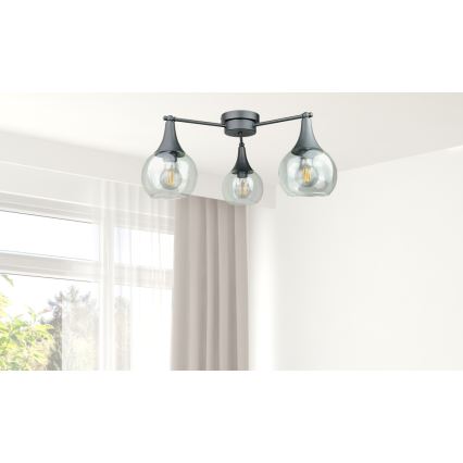 Bevestigde hanglamp STAR 3xE27/60W/230V zwart/doorzichtig