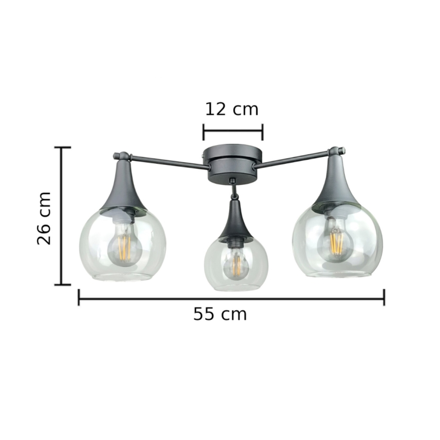 Bevestigde hanglamp STAR 3xE27/60W/230V zwart/doorzichtig