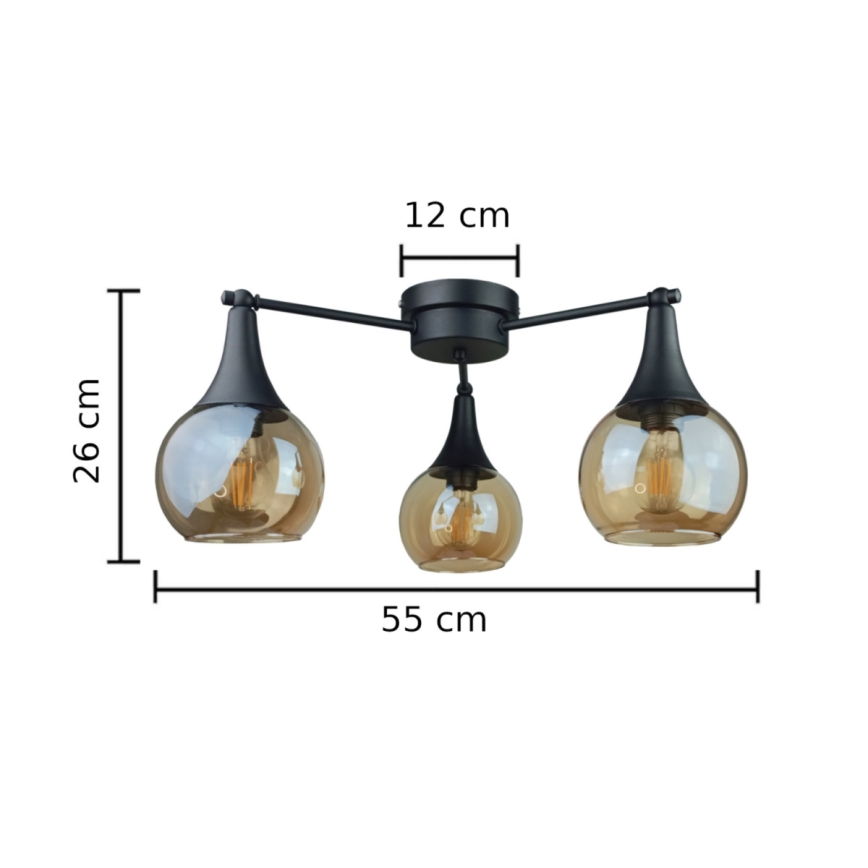 Bevestigde hanglamp STAR 3xE27/60W/230V zwart/gerookt beige