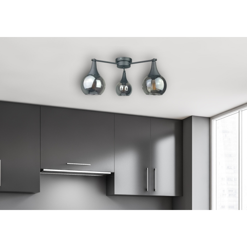 Bevestigde hanglamp STAR 3xE27/60W/230V zwart/gerookt zwart